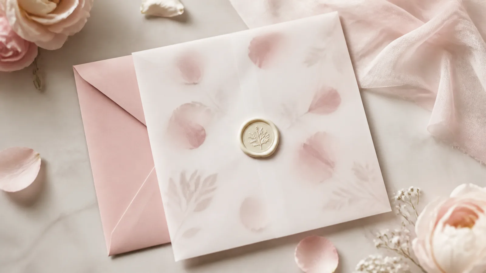 Romantik nişan davetiyesi sözleri için kurdele ve çiçekli editoryal görsel