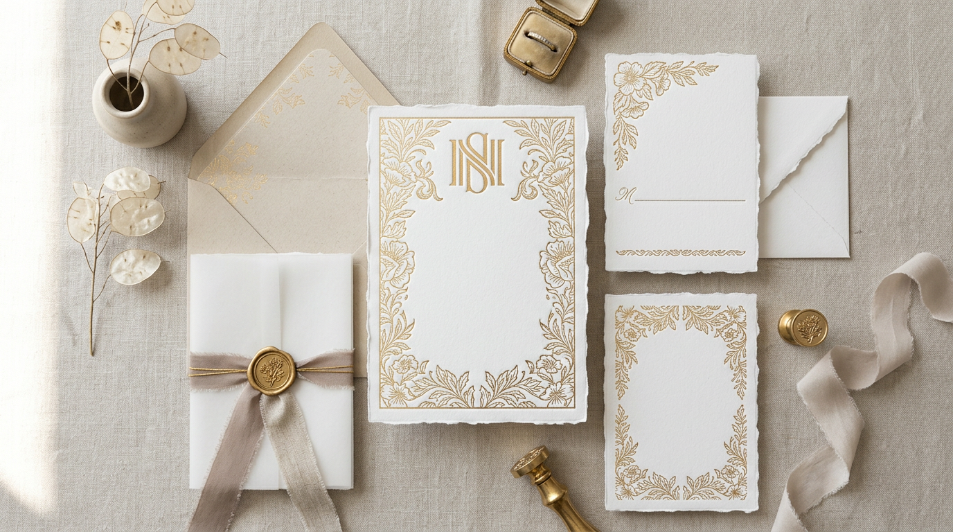letterpress davetiye kağıdı ve sıcak varak yaldız uygulaması