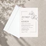 Ince Çizgili Çiçek Motifli Düğün Davetiyesi