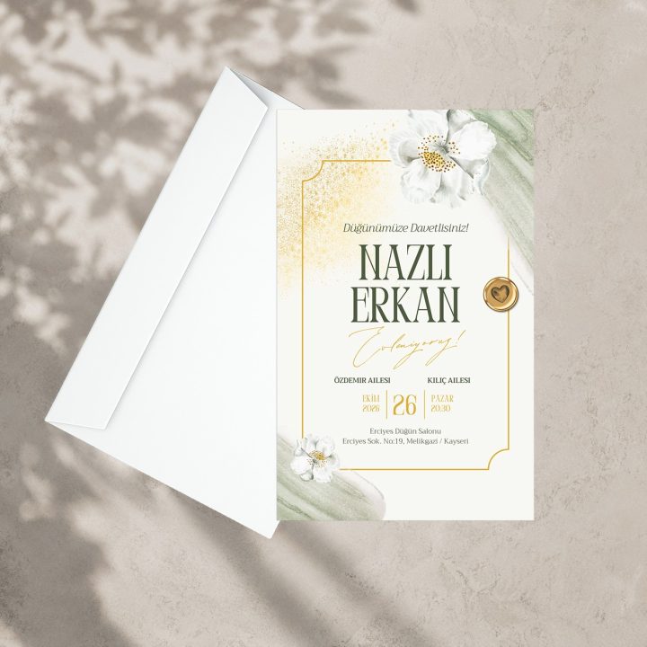 Zeytin Dalı Motifli Davetiye