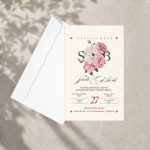 Gül Illüstrasyonlu Pembe Çiçekli Düğün Davetiyesi